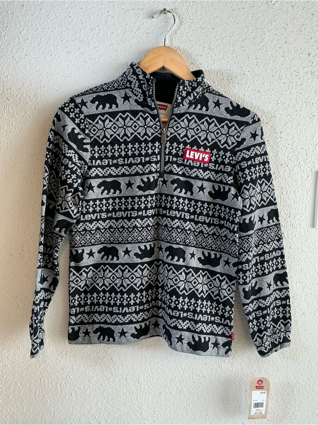 Levi's Kids Black & Gray Patterned Half-Zip Puffer Jacket